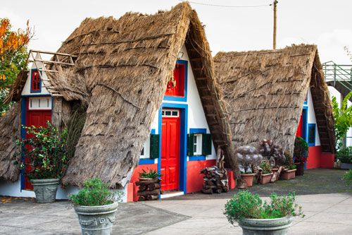 typical houses with thatched roofs in Santana, Madeira
